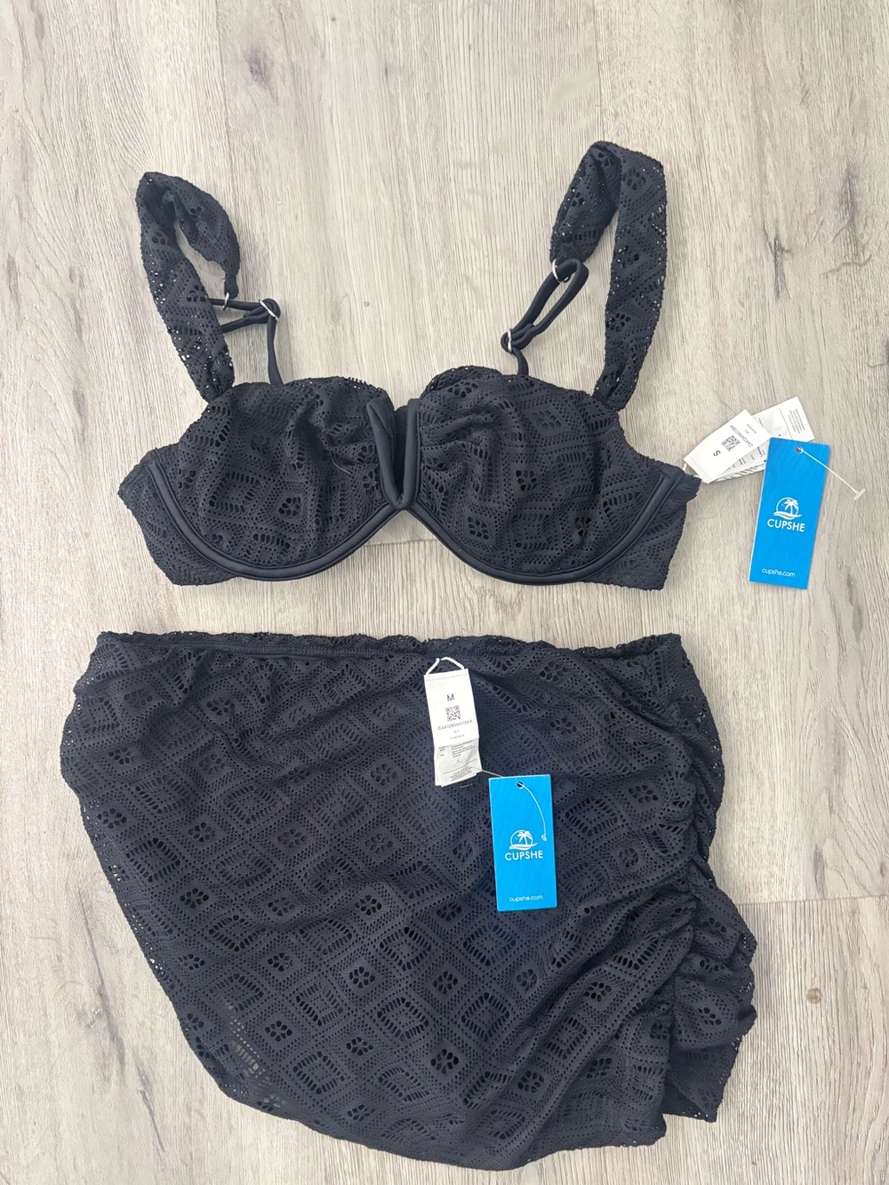 Cupshe Black Eyelet Underwire Bikini with Skirt Cover